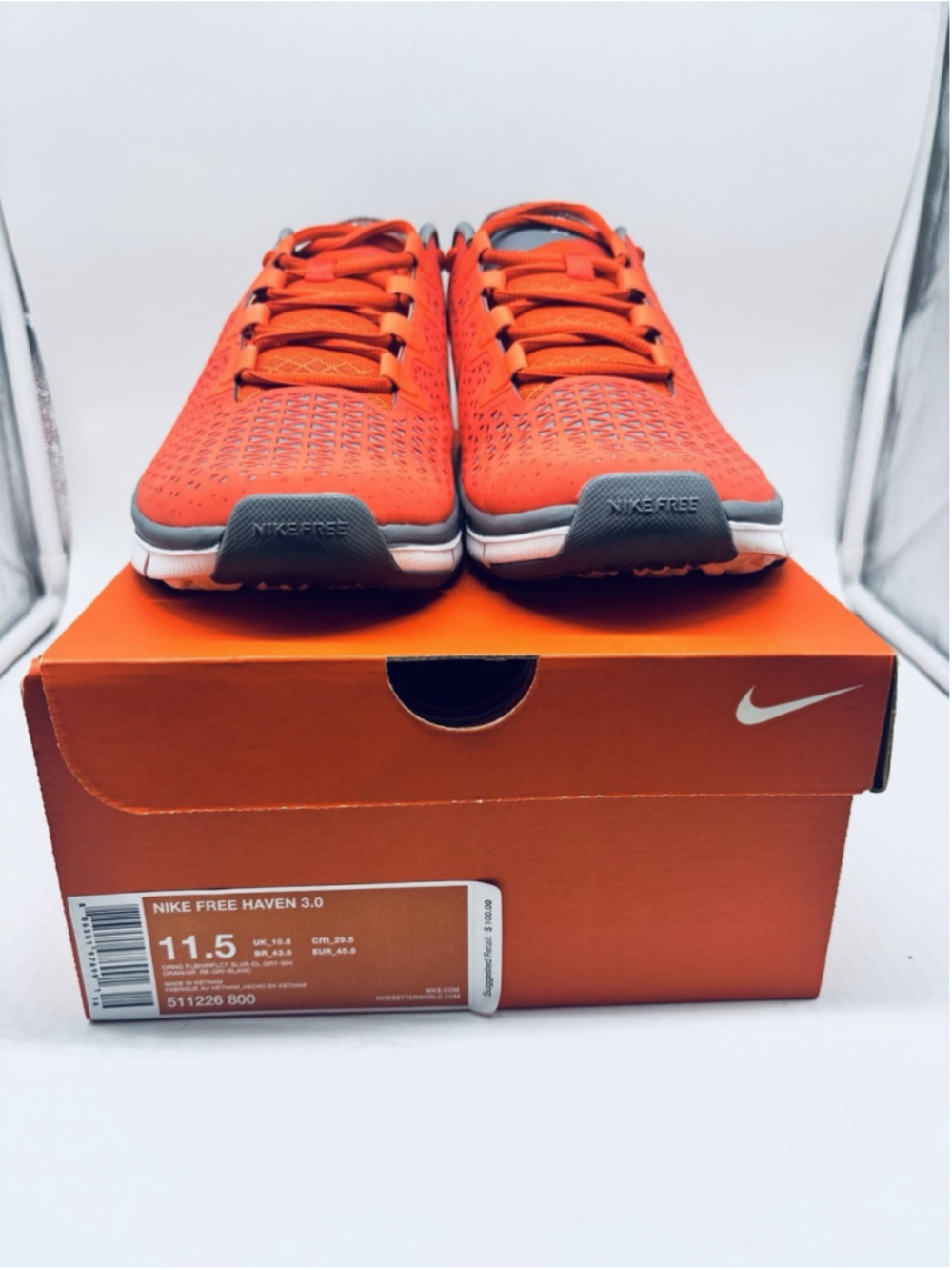 Nike Free Haven 3.0 Men’s 11.5 Orange Flash Gray Training Shoes 511226-800 Box